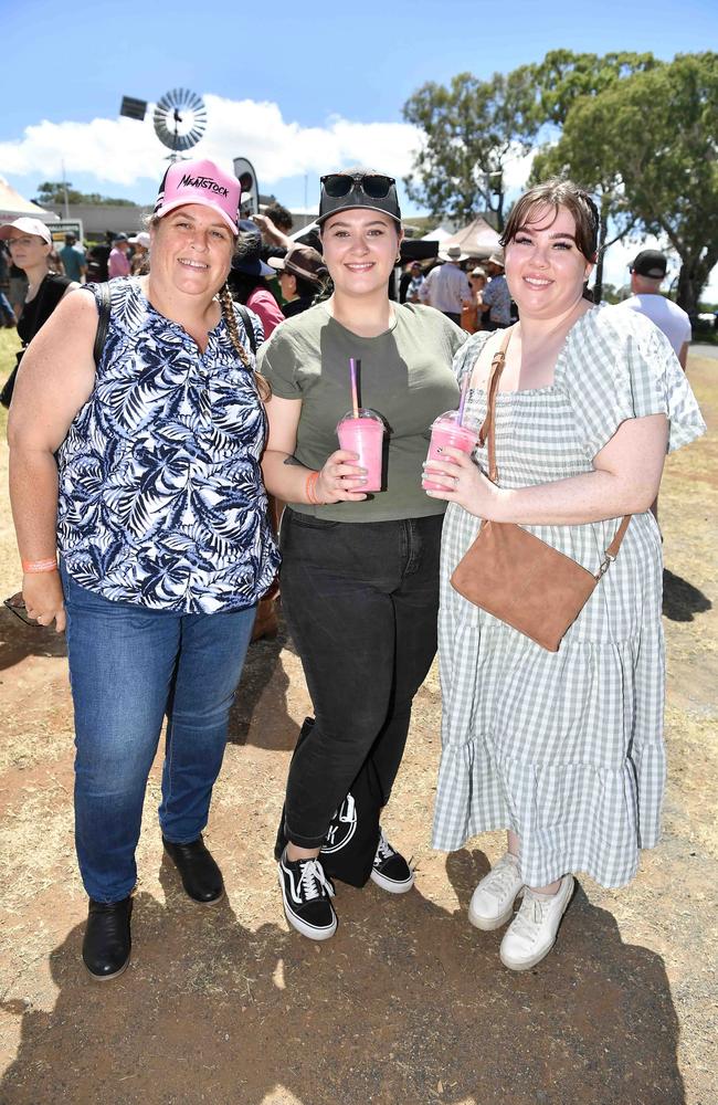 Amanda and Brooke Wynne with Ashleigh Teague at Meatstock, Toowoomba Showgrounds. Picture: Patrick Woods.