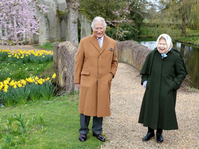 The royals were pictured on the grounds of Frogmore Cottage, where Prince Harry and Meghan Markle used to live. Picture: Getty Images