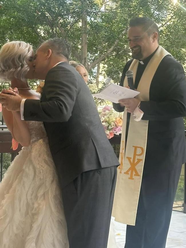 One-time LNP preselection candidate and Anglican priest Daniel Hobbs officiates at the wedding of potential Labor preselection candidate Renee Coffey and Jason McKenzie. Picture: Supplied.