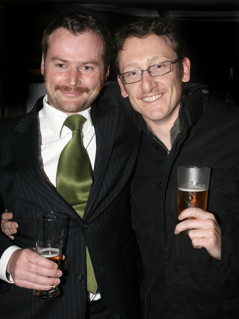 t Socials Out and About, Movember cocktail party at the Metz, Sandy Bay, from left, Andrew Murray, of Mount (Mt) Stuart and David Palmer, of Battery Point