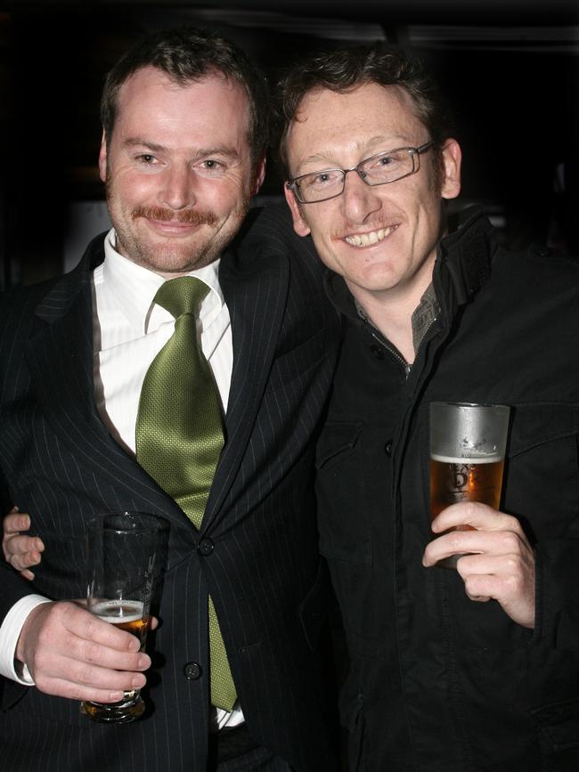 t Socials Out and About, Movember cocktail party at the Metz, Sandy Bay, from left, Andrew Murray, of Mount (Mt) Stuart and David Palmer, of Battery Point
