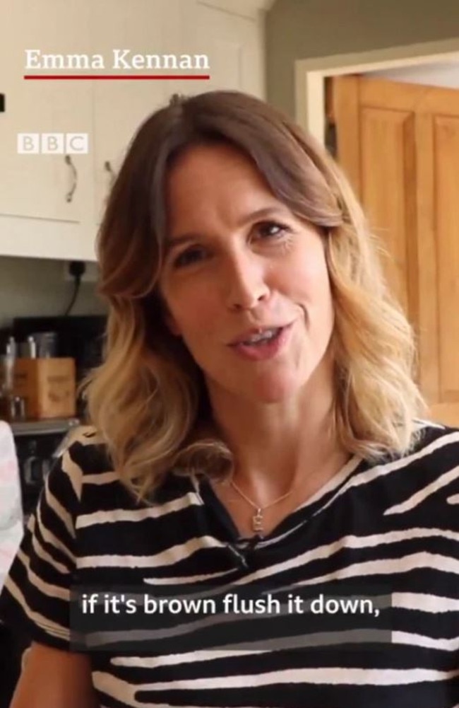 TV presenter Emma Keenan says she bans her family from flushing number ones. Picture: BBC