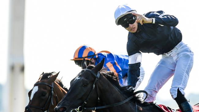 Latrobe, right, after winning the Irish Derby. Pic: Sportsfile via Getty Images