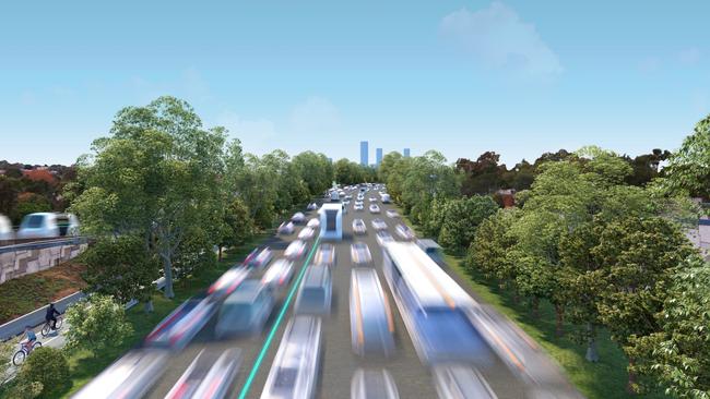 Infrastructure Victoria's vision of The Monash Freeway with only automated and electric vehicles. Picture: Supplied