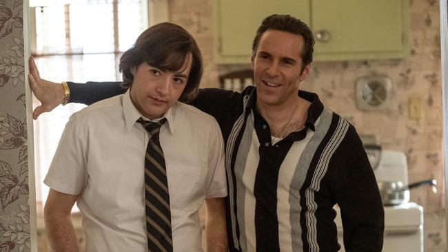 Michael Gandolfini (a teenage Tony Soprano) and Alessandro Nivola in a scene from The Many Saints Of Newark