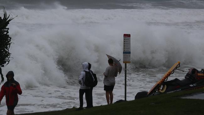 Byron Bay’s Main Beach has been swallowed by enormous swells. Picture: Jason O'Brien