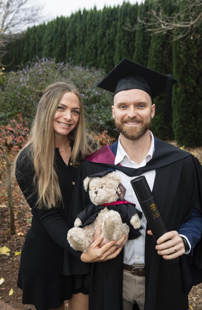 Bachelor of Spatial Science and Surveying (Honours) graduate Hamish Gray with wife Heather Pilley at a UniSQ graduation ceremony at The Empire, Tuesday, June 25, 2024. Picture: Kevin Farmer