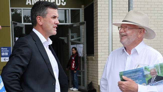 Brad Battin with the Liberal Party’s candidate for Werribee, Steve Murphy. Picture: David Crosling/NewsWire