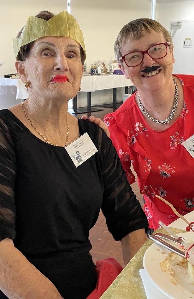 Beryl Madsen and Christine Pitcher having some fun at a Cinema Pioneers lunch.