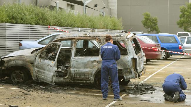 The torched 4WD in Coburg North. Picture: Carmelo Bazzano