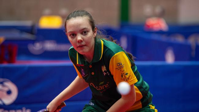 Taleisha Gaeta from Australia warming up at the WTT Youth Contender Darwin 2023, Marrara Indoor Stadium, Darwin. Picture: Pema Tamang Pakhrin