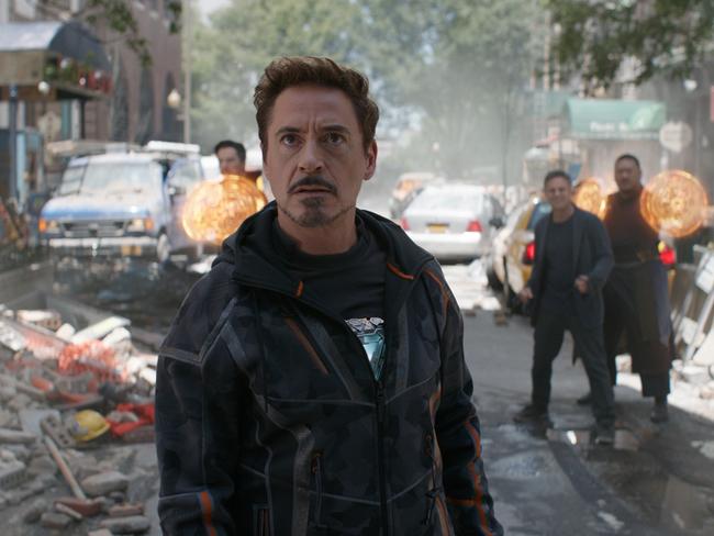 Tony Stark bears witness to the biggest threat the Avengers have ever faced in a scene from Infinity War. There are rumours the character may not make it out of Infinity War — or the next Avengers film — alive. Picture: Marvel Studios/Disney