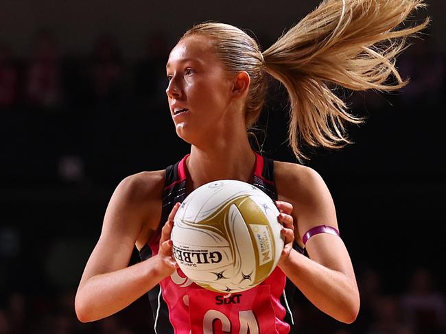 Adelaide Thunderbirds premiership goaler Lauren Frew has been named in the Fast5 team. Picture: Graham Denholm/Getty Images