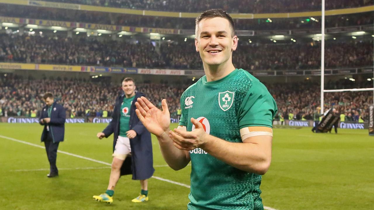 Ireland fly half Johnny Sexton does a lap of honour after victory over New Zealand.