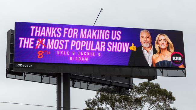 The new Kyle &amp; Jackie O billboard in Melbourne for their KIIS FM breakfast show. Picture: Supplied