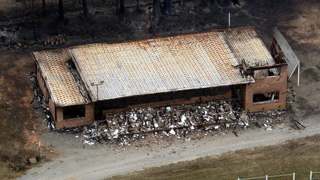 The Marysville cricket club rooms after the Black Saturday fires. Picture: Kelly Barnes