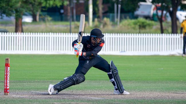 Penrith captain Ryan Gibson batting against Blacktown Mounties in Round 3 of the NSW Premier Cricket T20 competition at Howell Oval, 6 November 2022, Penrith. Picture: Thomas Lisson