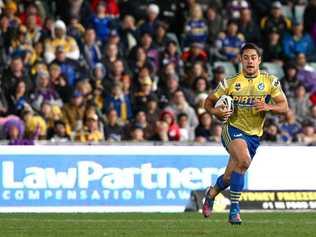 Parramatta fullback Jarryd Hayne with the ball in the Round 20 National Rugby League clash against the Melbourne Storm. Picture: Joe Vella / SMP Images