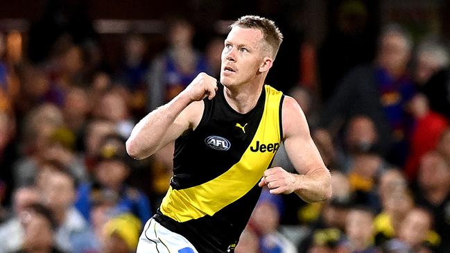 Richmond forward Jack Riewoldt booted two of the first three goals of the game. Picture: Bradley Kanaris/Getty Images