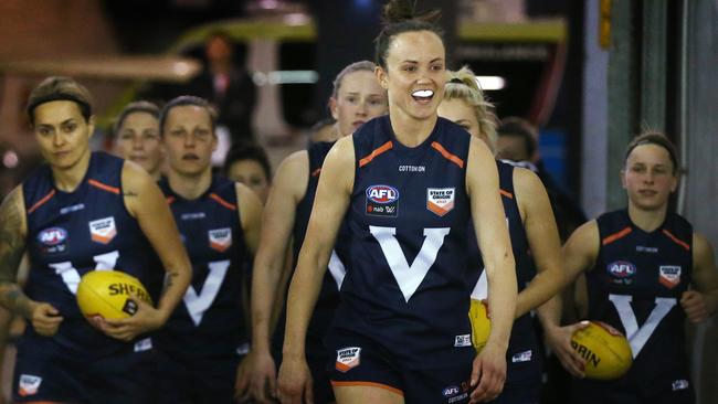 Next year’s AFL Gather Round could hold a Victoria vs. Allies women’s match similar to the fixture played in September 2017 at Marvel Stadium. Picture: Michael Klein