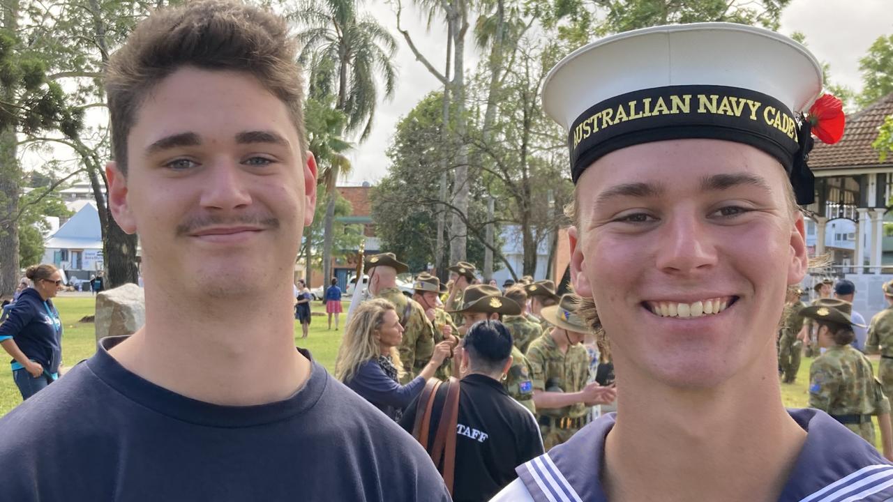 Dayne Cottee and P.O. Frank Kaddatz at the Gympie Anzac Day 2023 march and ceremonies.