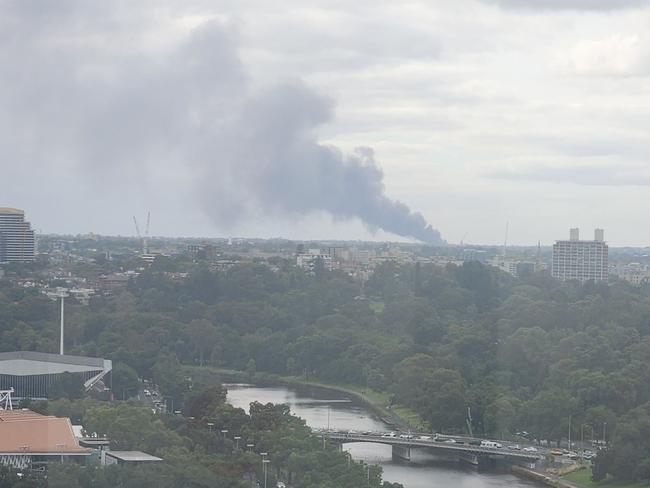 Cheltenham factory fire involving lithuim- ion batteries can be seen from the CBD, January 30, 2025. Picture: Facebook