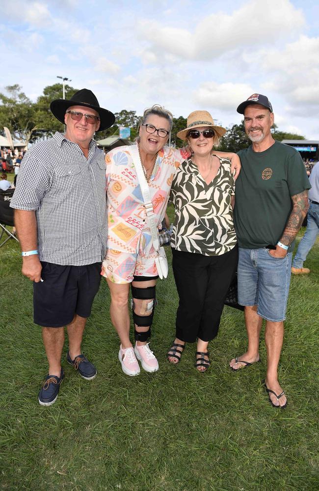 Jeff and Debbie Rule with Carolyn and Duncan Felton at Sounds of Rock 2024 in Hervey Bay. Picture: Patrick Woods.