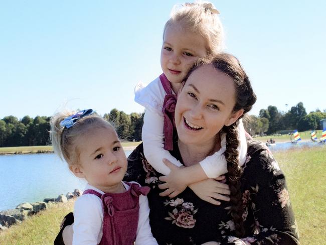 Gold Coast mum Tegan Anderson with her girls Sadie and Lucille. Picture: Supplied