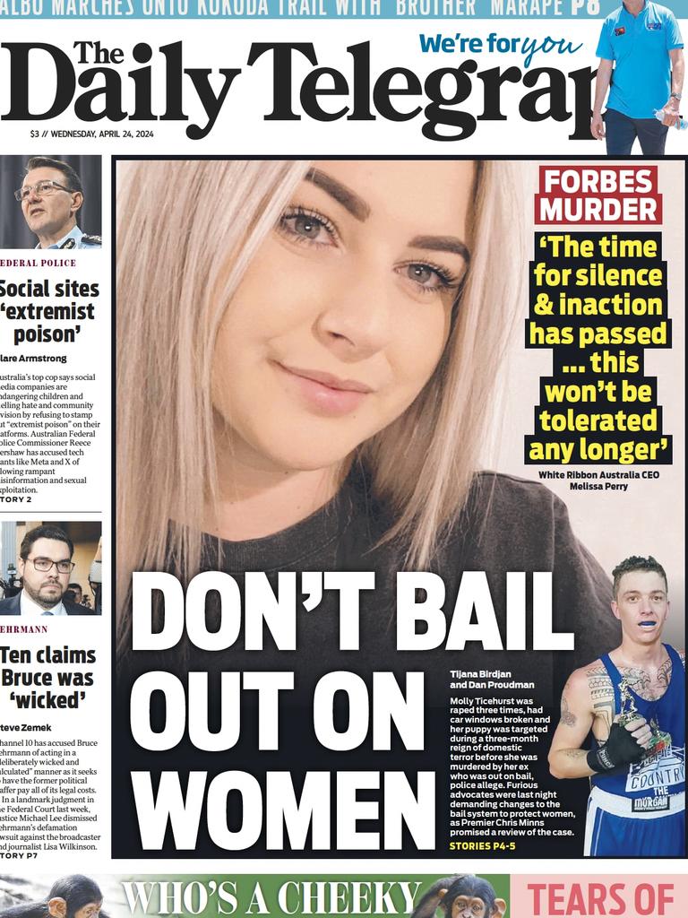 Front cover on Molly Ticehurst’s death on April 24, 2024.