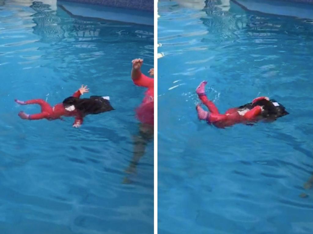 A mum has defended accusations she allowed her baby to be "waterboarded" during a survival swimming lesson. Picture: TikTok