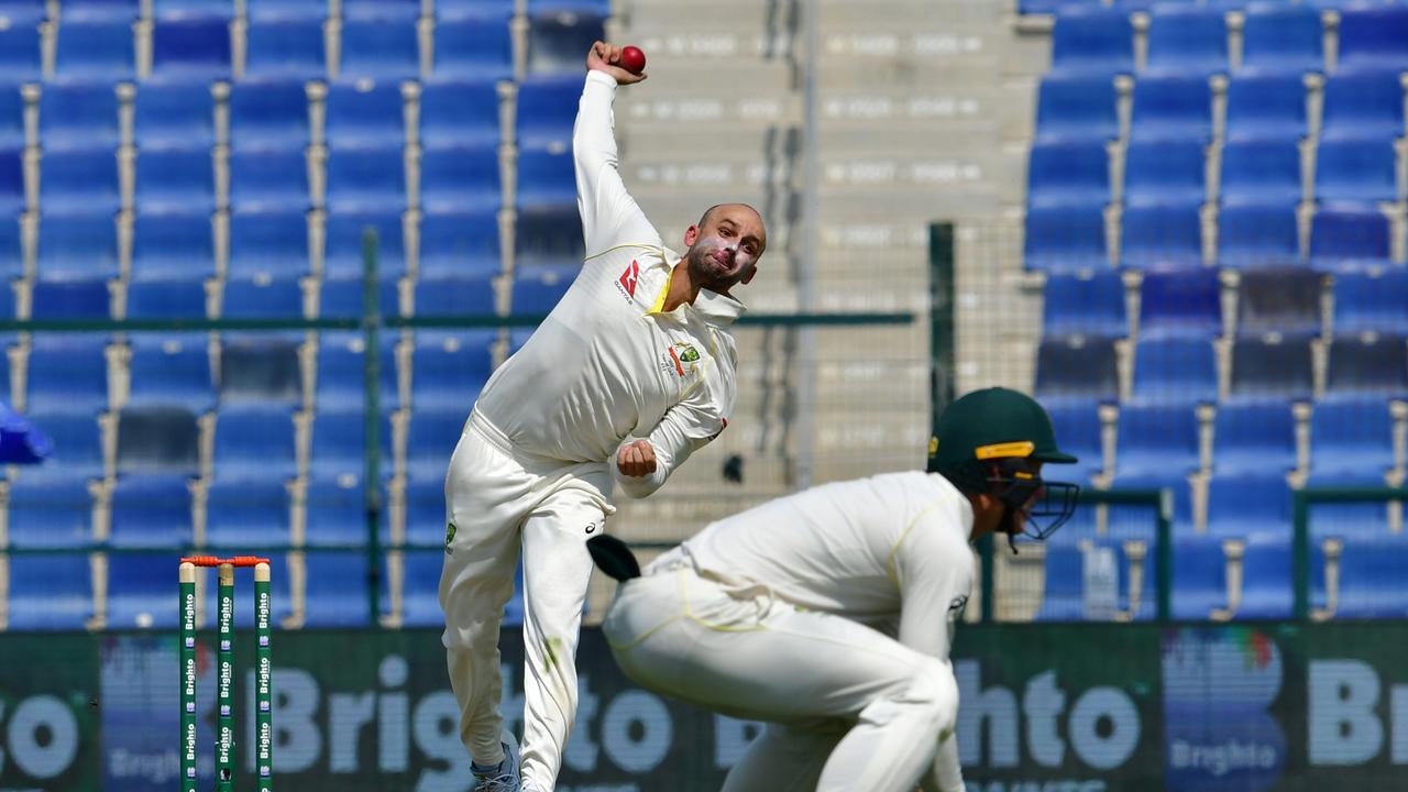 Nathan Lyon snared four wickets in six balls without Pakistan adding to their score to leave the hosts reeling at 5-57.