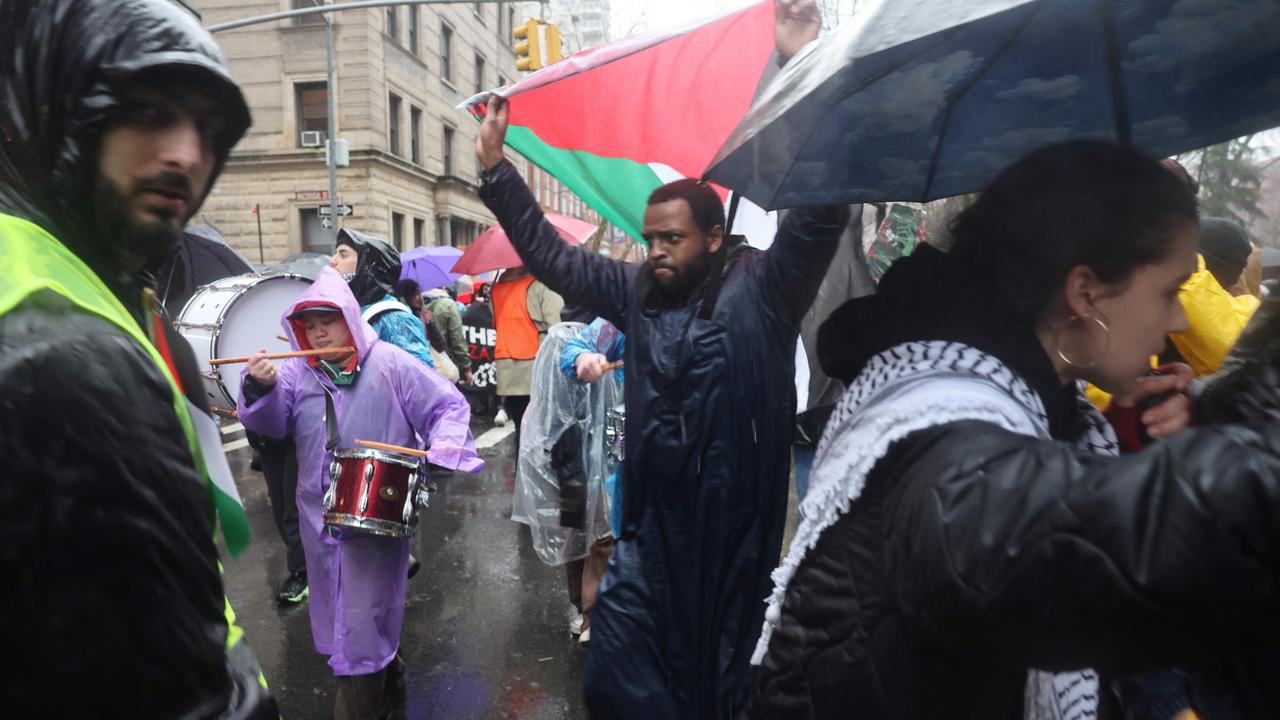 Palestinian protesters reportedly blocked New York City police from reaching an Uber that had reported a hand grenade in its back seat. Picture: Getty Images via AFP