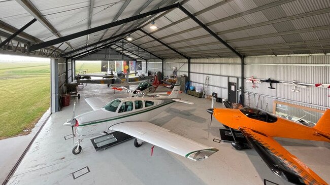 The aviation facility includes a 43m x 14m high clearance aircraft hangar enclosed machinery shed. Picture: realcommercial.com.au