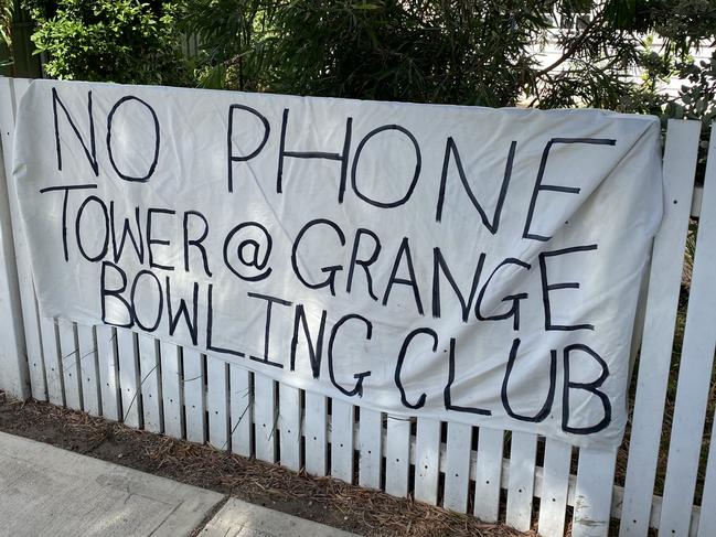 A protest sign against the Telstra tower proposed to be built at Grange. Pic: SUPPLIED