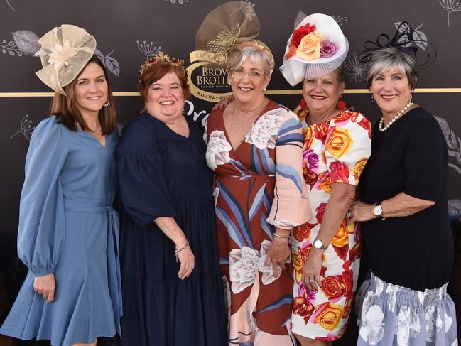 Ladies Day at Cluden Park. Leanne Stanley, Sally Douglas, Paula Morgan, Donna Roberts and Erin Jones. Picture: Evan Morgan