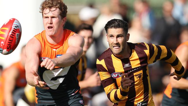 Wingard had three possessions and kicked 0.2 before he was subbed out with the tongue injury late in the second term against GWS. Picture: Sarah Reed / Getty Images