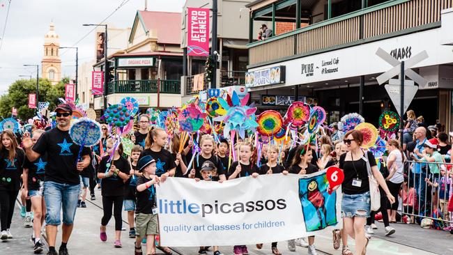 Members of The Little Picasso march in a previous Glenelg Christmas Pageant. Picture: Helen Page