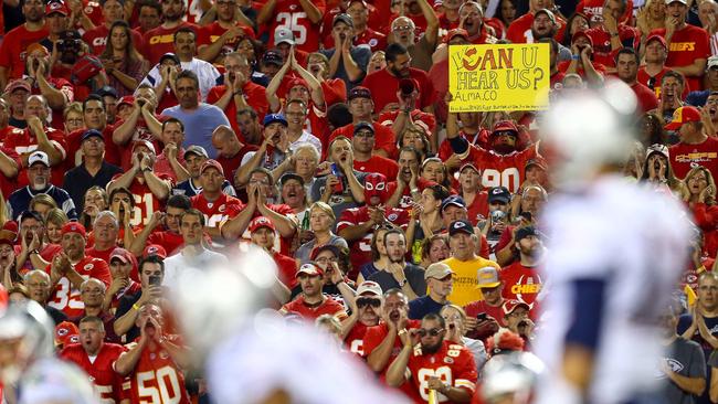 Fans cheer on the Kansas City Chiefs vs. the New England Patriots.