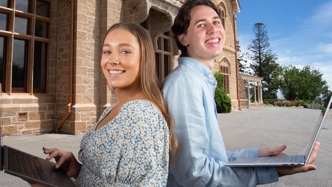 Scotch College Year 12 students Emma Lucas and Riley Klose will receive their final results on Monday. Picture: Brett Hartwig