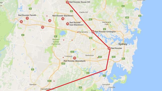 The Red Rooster line which, according to Reddit users, defines the bounds of Western Sydney.