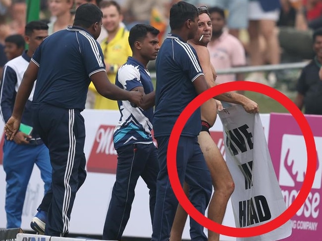 A streaker stopped play for a short while in the first Test between Australia and Sri Lanka. Image: Supplied