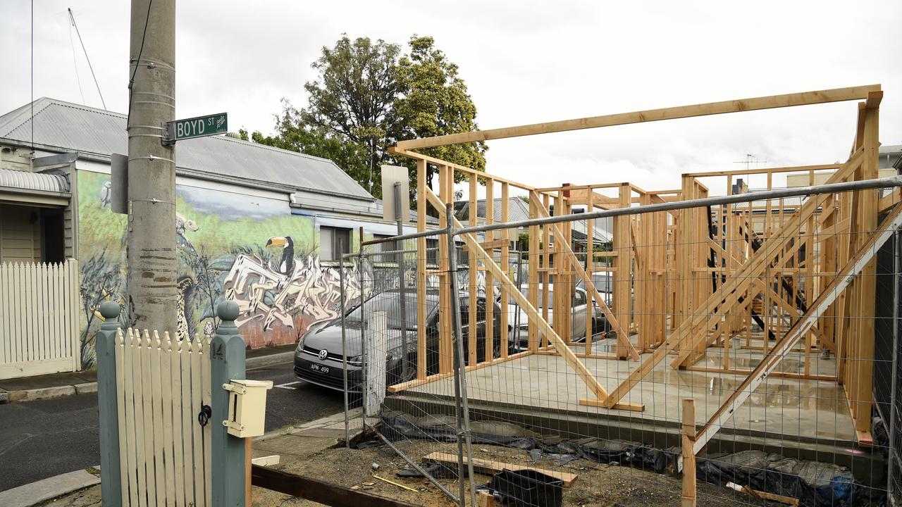 An inner-city terrace house under construction. Picture: NewsWire/Andrew Henshaw