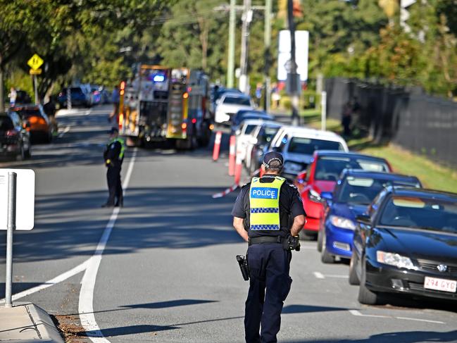 A fallen power line has come down over cars in Allchurch Av, Benowa causing traffic chaos.Monday May 20, 2024. Picture, John Gass