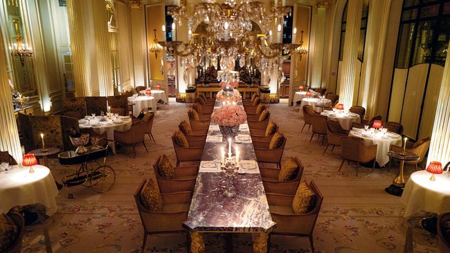 The majestic dining room with its striking marble table.