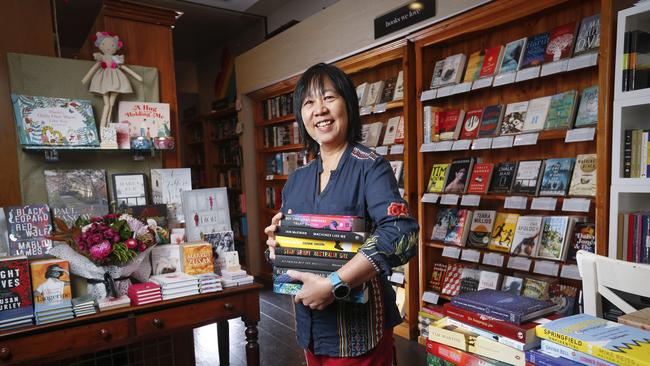 Owner Jaye Chin-Dusting of Mary Martin Bookstore in Port Melbourne. Picture: Wayne Taylor.