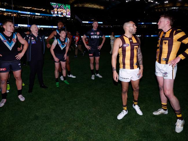 Ken Hinkley fired back at the Hawks captain. Picture: Michael Willson/AFL Photod