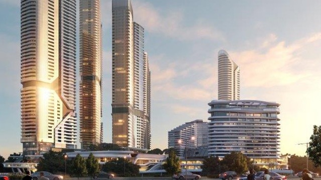 The Star Gold Coast Masterplan Development (viewed from Broadbeach) — the site is home to the original hotel and gaming complex, the Darling suite hotel and Nineteen restaurant and bar, Tower 1 to start construction in August, 2018 and four proposed further towers