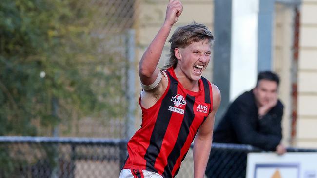 Charlie Oglethorpe of Blackburn celebrates a goal. Picture: George Salpigtidis