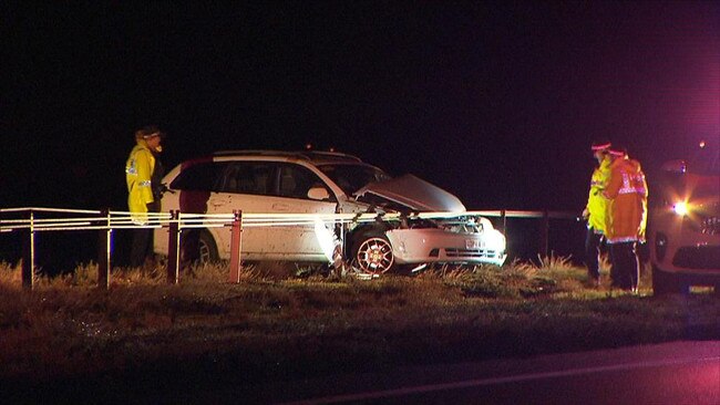 This Holden station wagon hit the cable railing as the driver tried to avoid the Cruze. Picture: 7NEWS