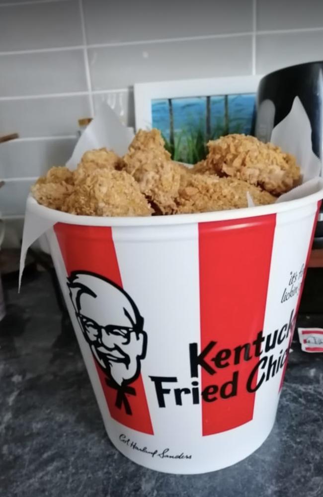 The fried chicken was pieces of white chocolate cake covered in Caramilk chocolate and Crunchy Nut cornflakes. Picture: Supplied